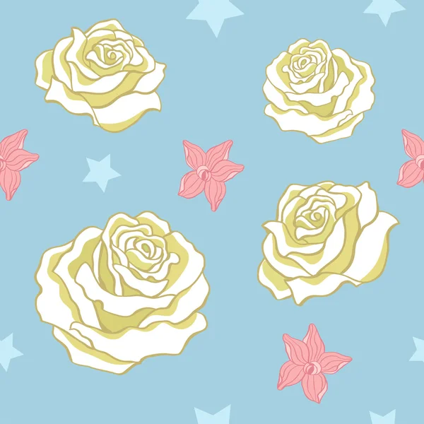 Rosas blancas sin costura — Vector de stock