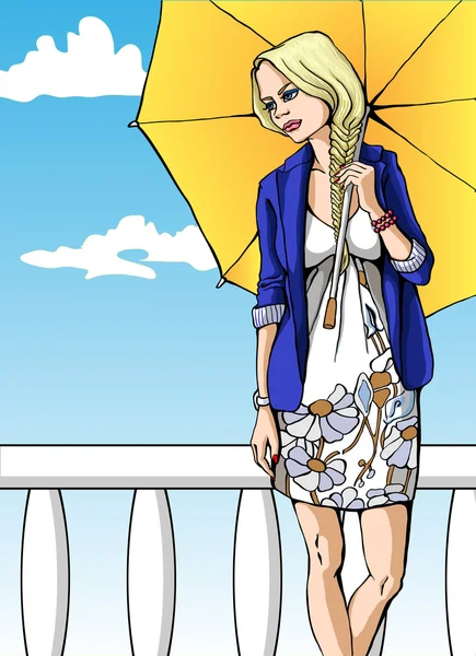 La ragazza con l'ombrello — Vettoriale Stock