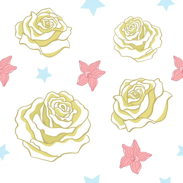 无缝模式所作的白玫瑰 — 图库矢量图片