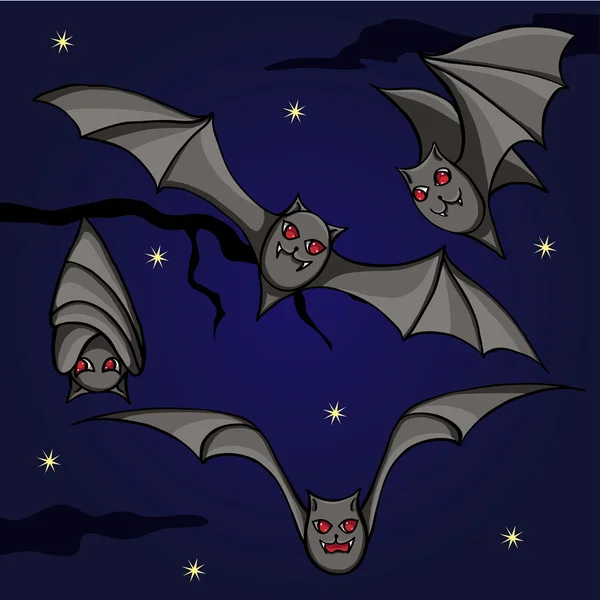 Chauves-souris sur le ciel nocturne — Image vectorielle
