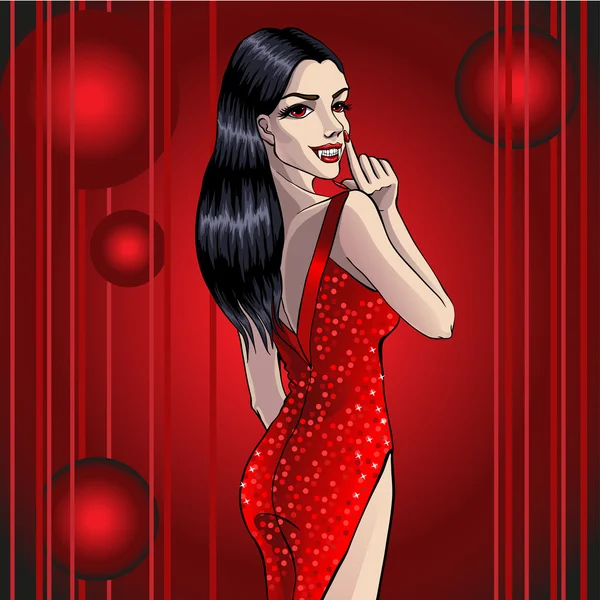 赤いドレスで、吸血鬼の少女 — ストックベクタ