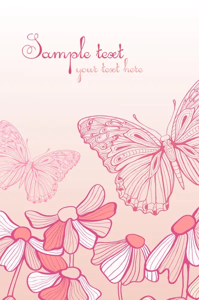 粉色的花和蝴蝶 — 图库矢量图片