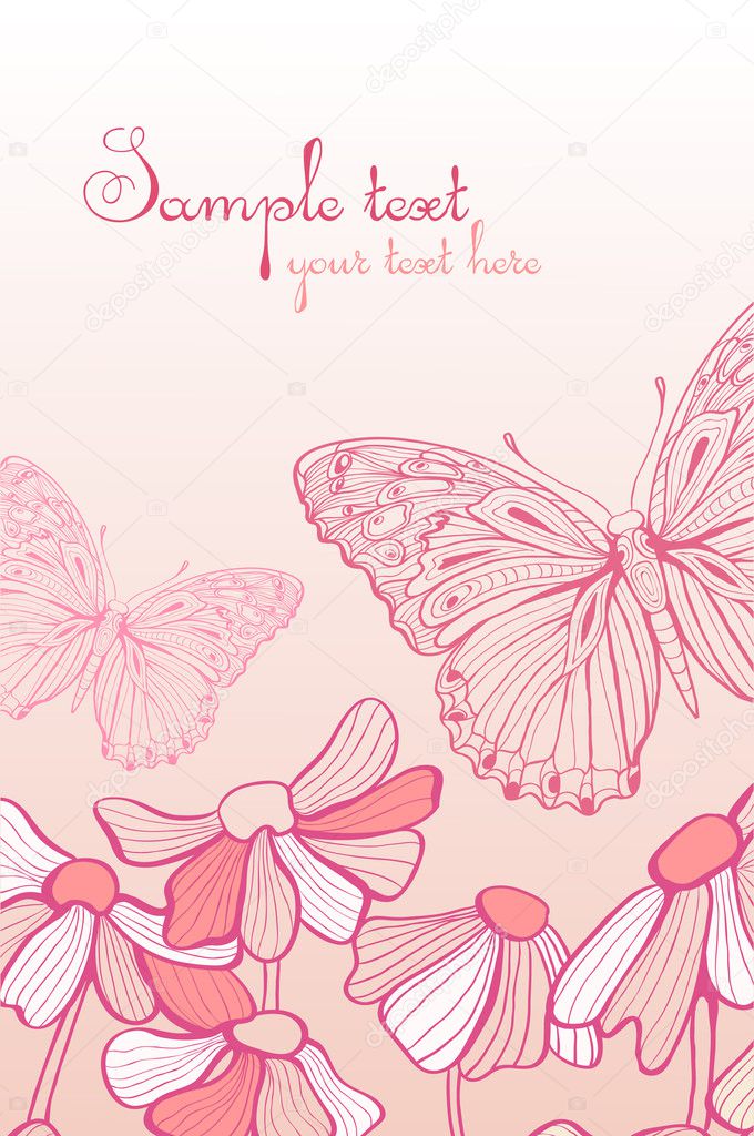 The pink flowers and butterfly