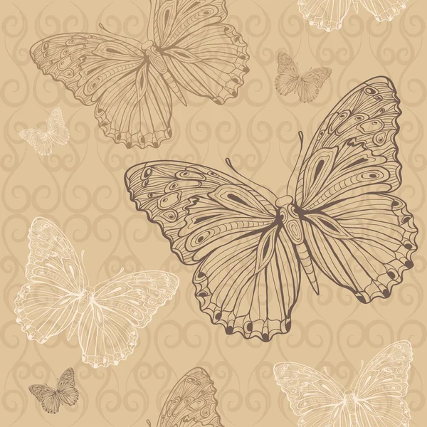 Mariposa beige sin costura — Vector de stock
