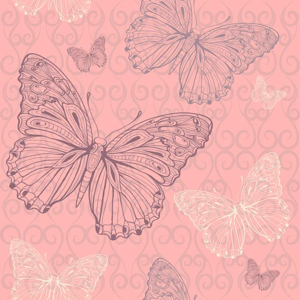 无缝的蝴蝶粉色 — 图库矢量图片