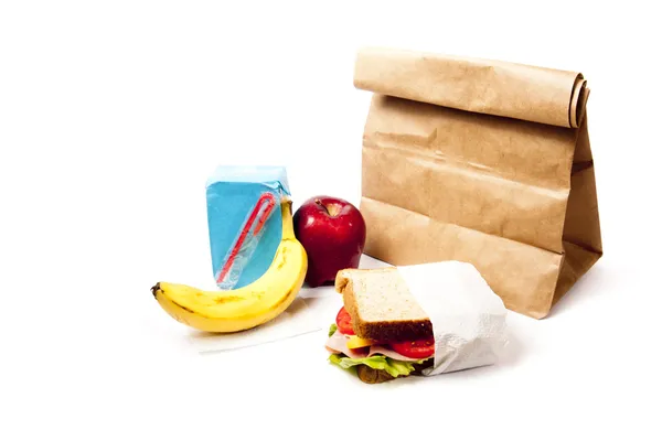 Healthy School Lunch with brown bag — Stock Photo, Image