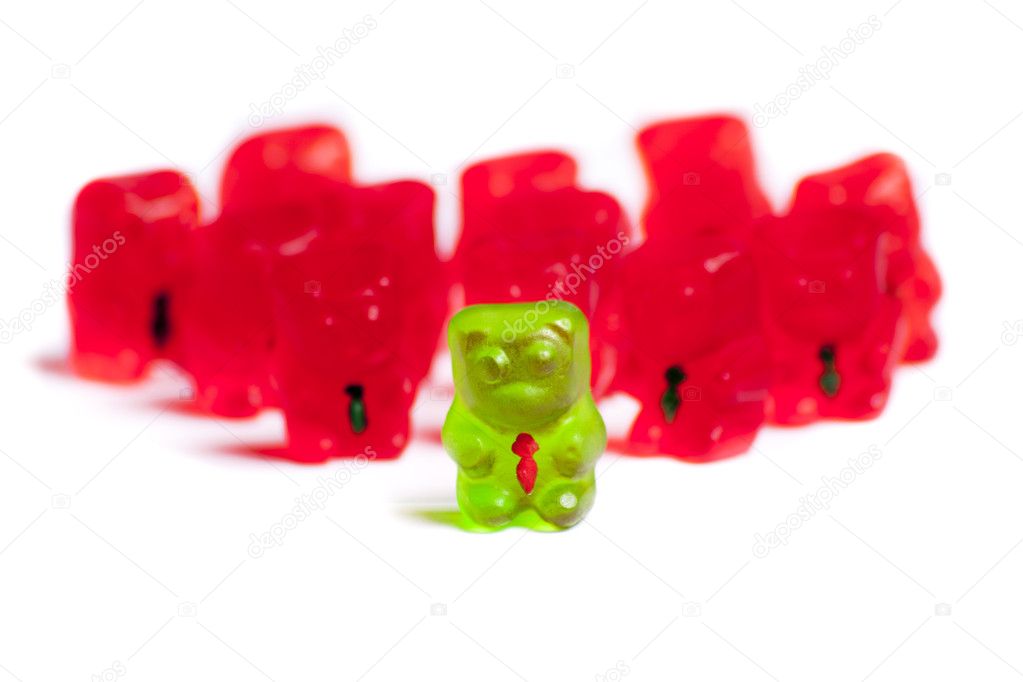 Photo of leader gummy bear amonst business bears