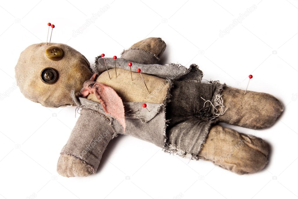 de foto's voor voodoo-pop zakenman opleggen wit — stockfoto