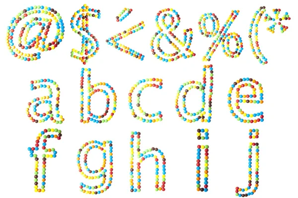 Abc in lower caps made of candy isolated on white. 1 of 2 — Stock Photo, Image