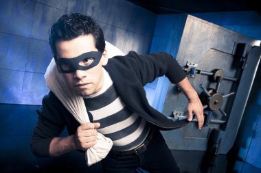 Thief running away with money clipart