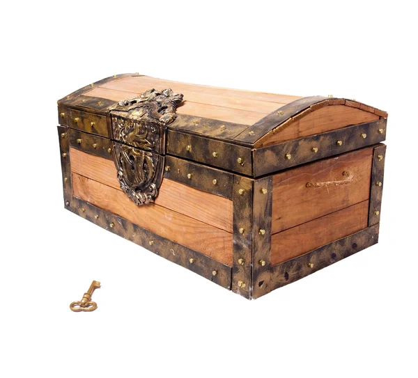 Treasure chest with key isolated on white — Stock Photo, Image