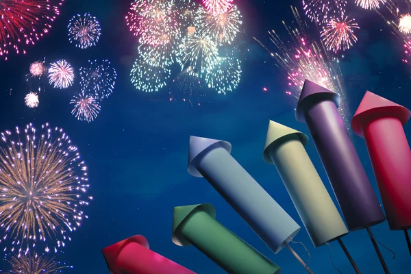 Colorful fireworks setup at night — Stock Photo, Image