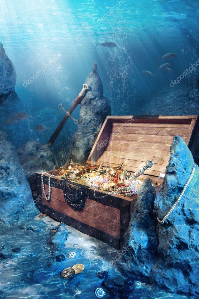 Gold Underwater Porn - Open Treasure Chest With Bright Gold Underwater StockSexiezPix Web Porn