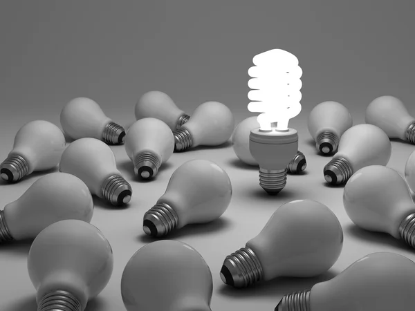 Eco lampadina a risparmio energetico il concetto diverso — Foto Stock