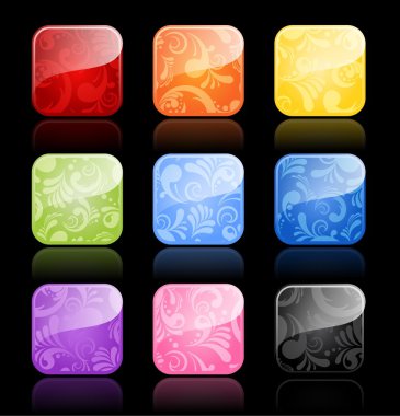 Floral glossy blank buttons in color variations clipart