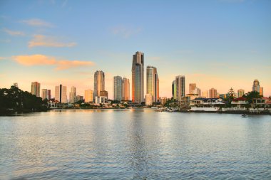 Surfers Paradise Skyline At Sunset clipart