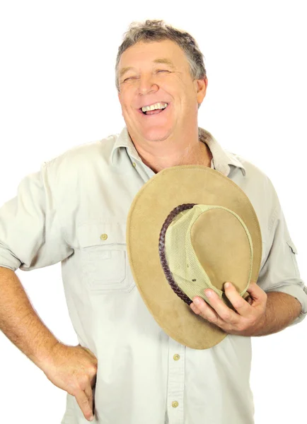 Смеющийся человек в шляпе — стоковое фото
