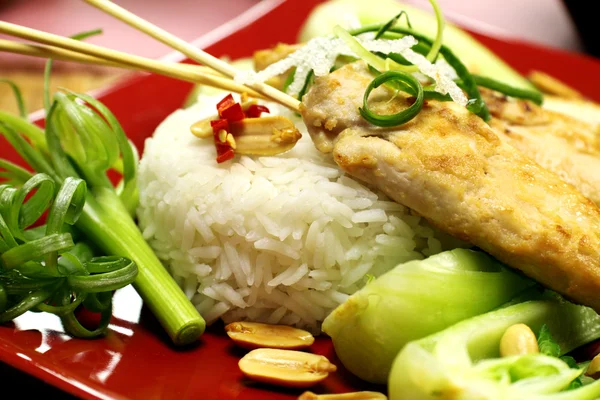 Galinha asiática e arroz — Fotografia de Stock