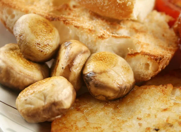 Button Mushrooms And Toast — Stock Photo, Image