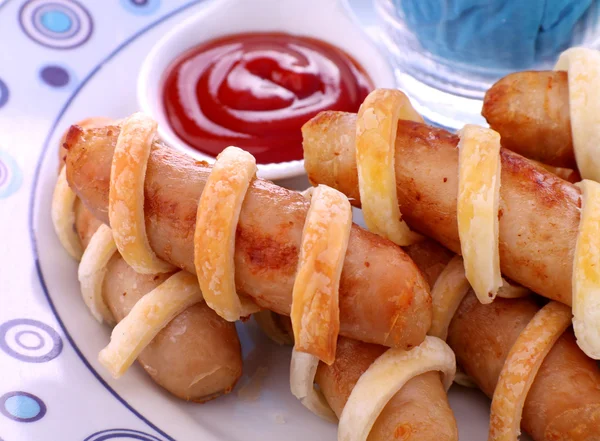 Twisted Pastry Sausages — Stock Photo, Image