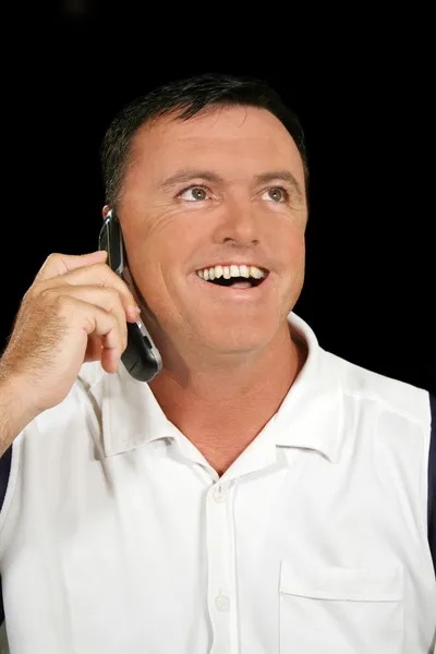 Człowiek śmiechu telefon komórkowy — Zdjęcie stockowe
