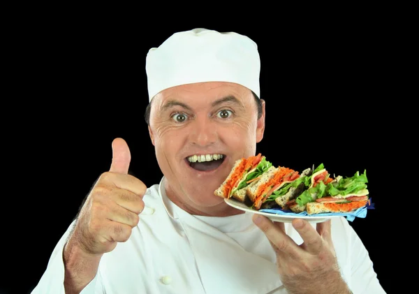 Rommelig salade sandwich chef-kok — Stockfoto