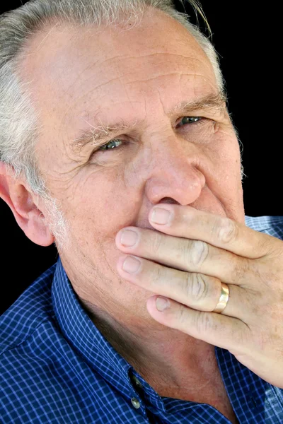 Hand On Mouth Senior — Stock Photo, Image