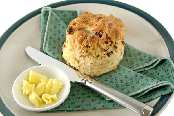 Date Scone With Butter 1 — Stock Photo, Image