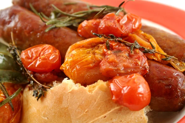 Baked Tomatoes And Sausages — Stock Photo, Image