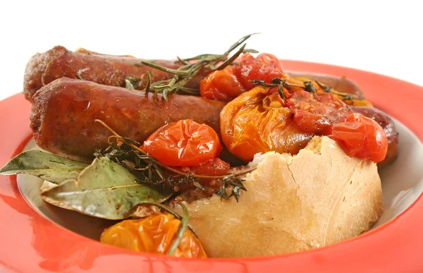 Baked Tomato And Sausages — Stock Photo, Image
