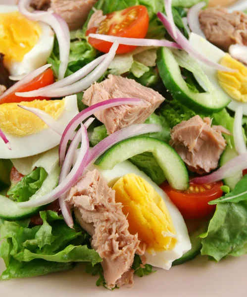 Kastade tonfisk och ägg sallad — Stockfoto