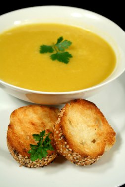 Pumpkin Soup With Garlic Bread clipart