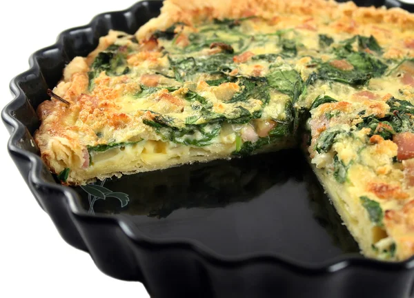 Sliced Spinach And Bacon Quiche — Stock Photo, Image