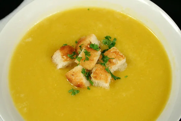 Croutons In Pumpkin Soup — Stock Photo, Image