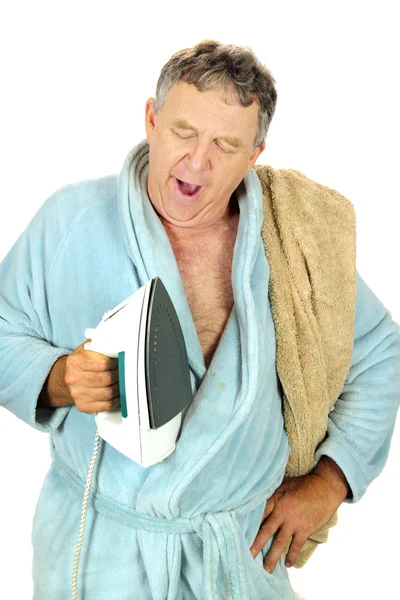 Hombre bostezando con hierro —  Fotos de Stock