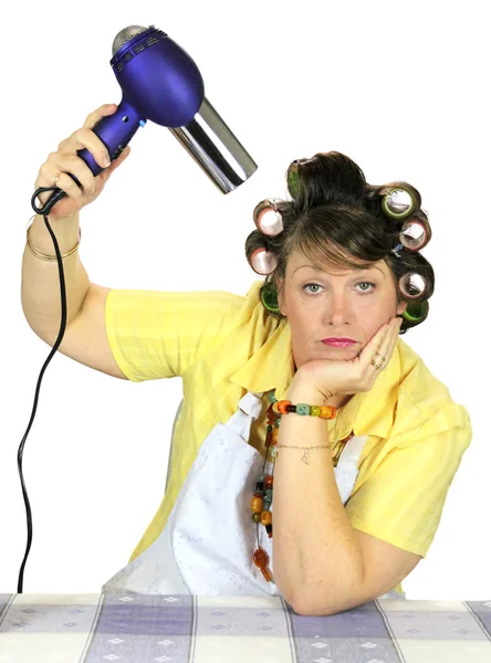 Drying Hair Housewife — Stock Photo, Image