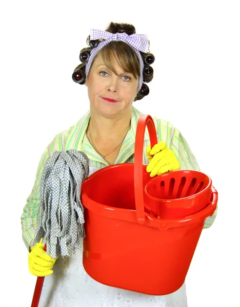 Mop And Bucket Housewife — Stock Photo, Image