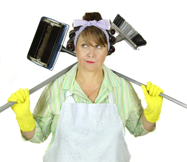Frumpy limpeza dona de casa — Fotografia de Stock