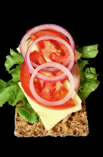 Rye Cracker With Ham And Salad — Stock Photo, Image