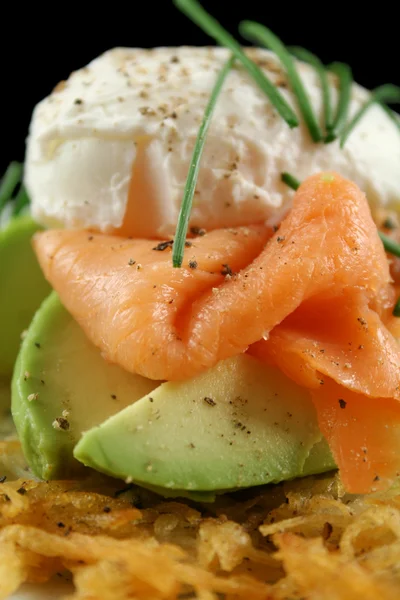 Salmon And Poached Egg Stack — Stock Photo, Image