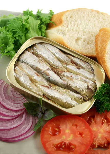 Sardinen und Salat — Stockfoto
