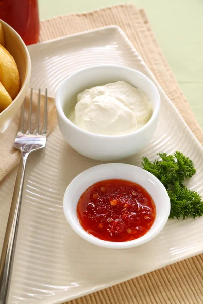 Chili Sauce And Sour Cream — Stock Photo, Image