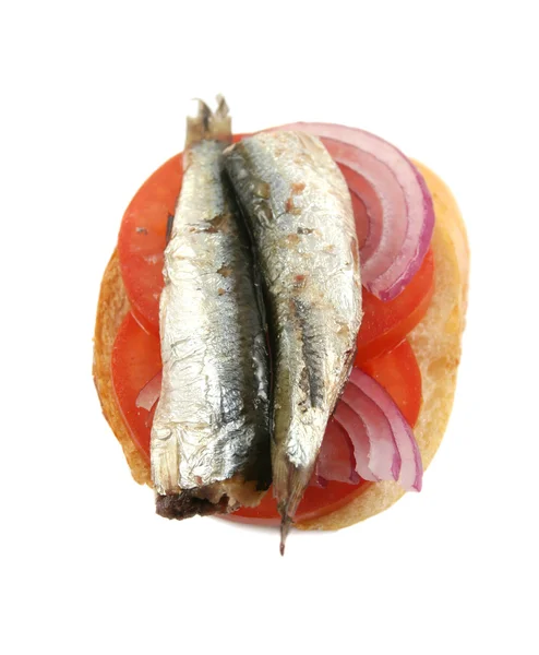 Tomat sardin och lök smörgås — Stockfoto