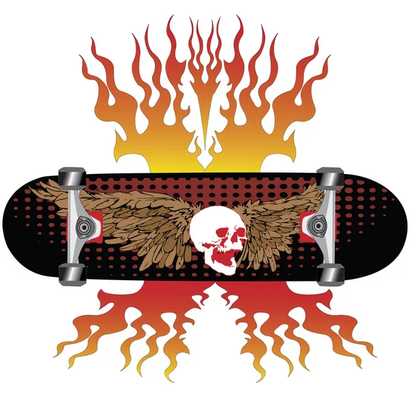 Skateboard ailes de crâne — Image vectorielle