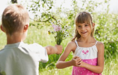 The children in the garden clipart