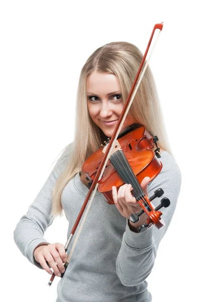 微笑的少女演奏小提琴 — 图库照片