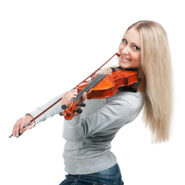 Jeune fille souriante jouant du violon — Photo