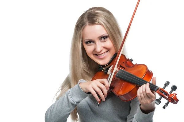 微笑的少女演奏小提琴 — 图库照片