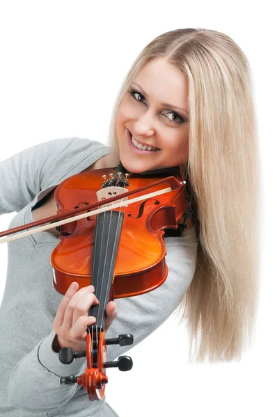 Jovem sorridente menina tocando o violino — Fotografia de Stock