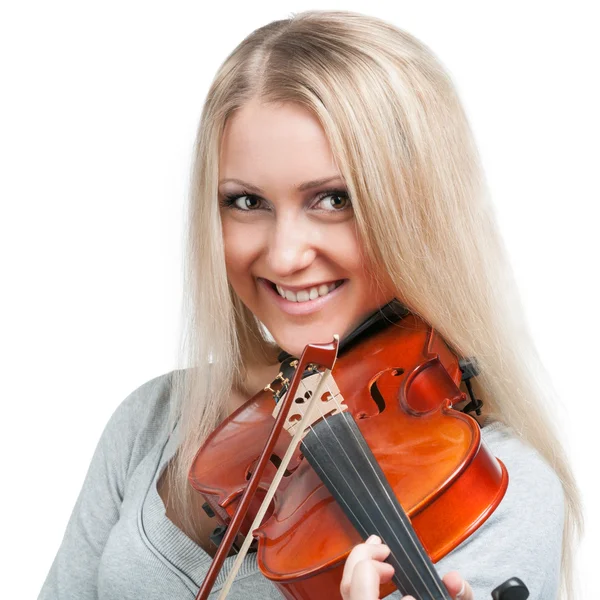 微笑着小提琴的女人 — 图库照片